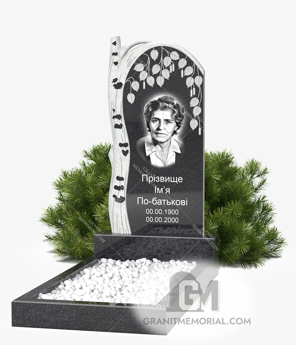 klassicheskij-pamjatnik-1-1D-003 Памятник гранитный с березовым мотивом