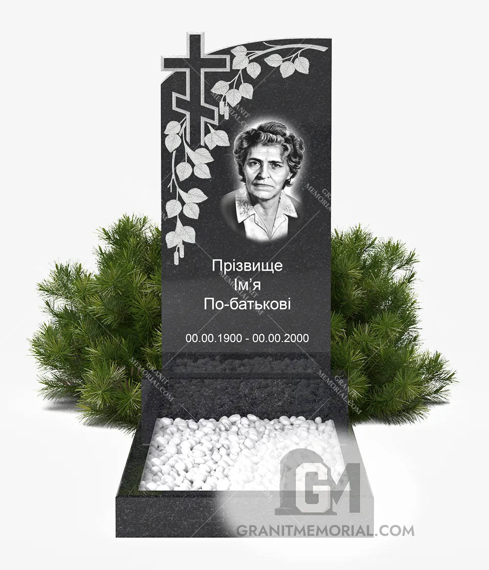 klassicheskij-pamjatnik-1-1V-001-1 Памятник с резным крестом и ветвью