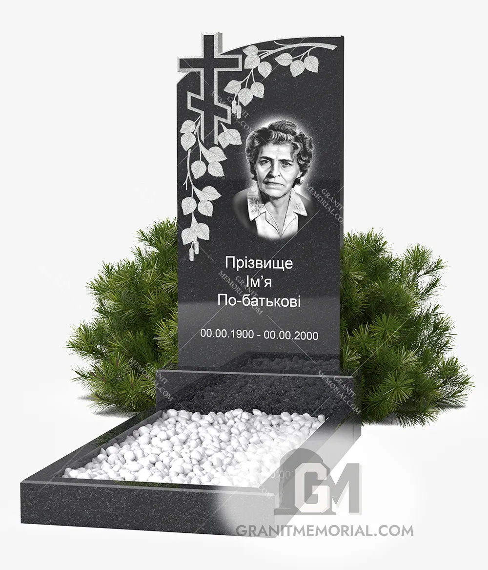 klassicheskij-pamjatnik-1-1V-001 Памятник с резным крестом и ветвью