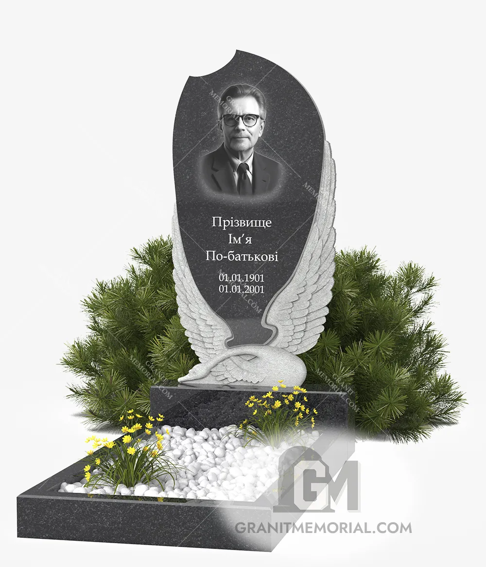 klassicheskij-pamjatnik-1-1-PT014 Гранитный памятник с фигурой лебедя