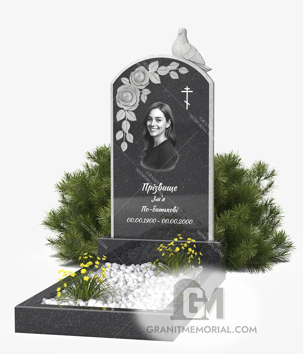 klassicheskij-pamjatnik-1-1-PT021 Памятник с арочной стелой голубем и розами