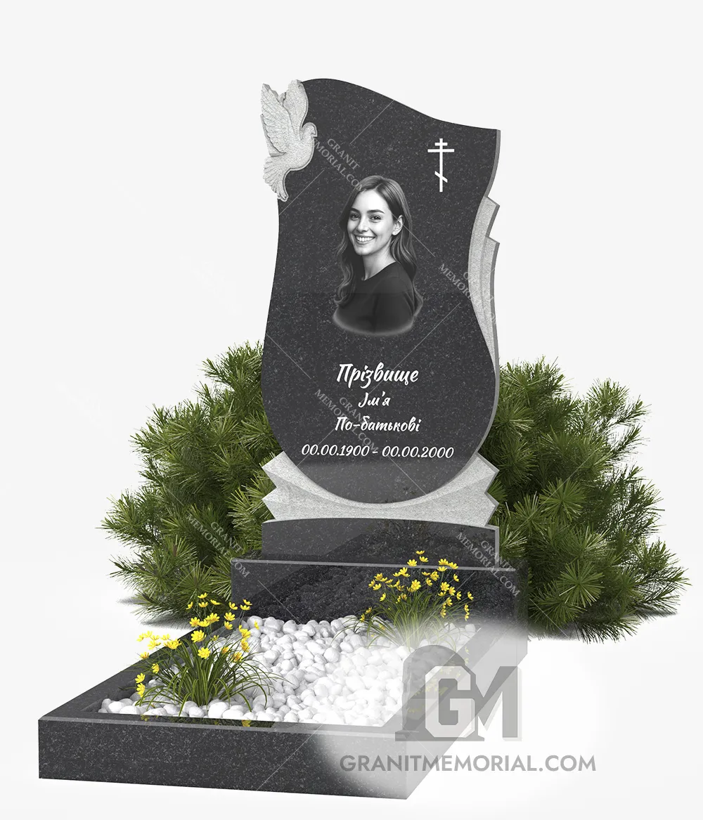 klassicheskij-pamjatnik-1-1-PT025 Гранитный памятник с голубем и многослойной стелой