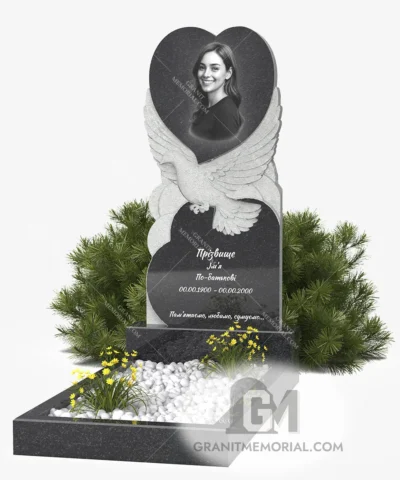 Памятник с рельефными крыльями и сердцем
