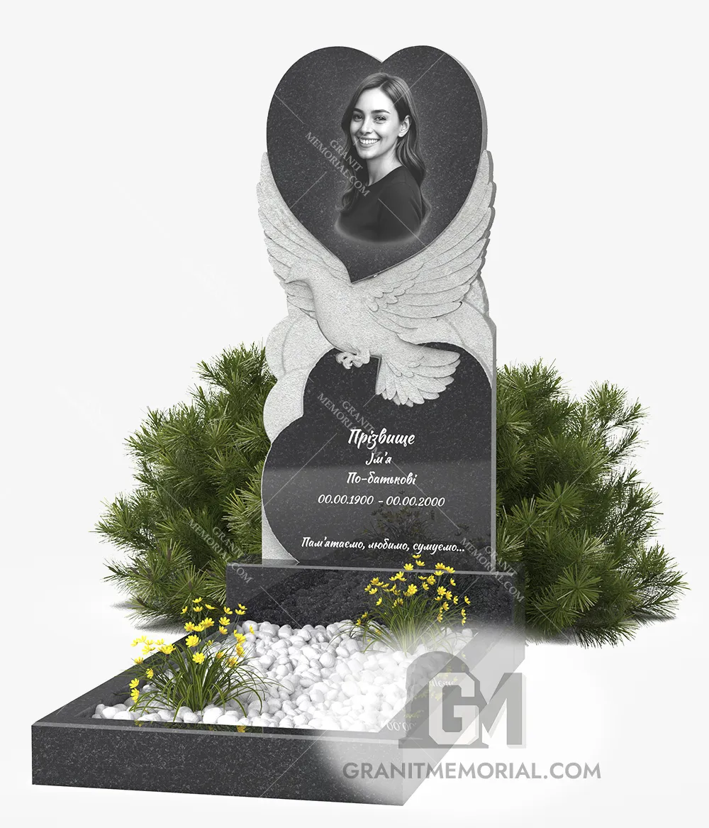 klassicheskij-pamjatnik-1-1-PT042 Памятник с рельефными крыльями и сердцем