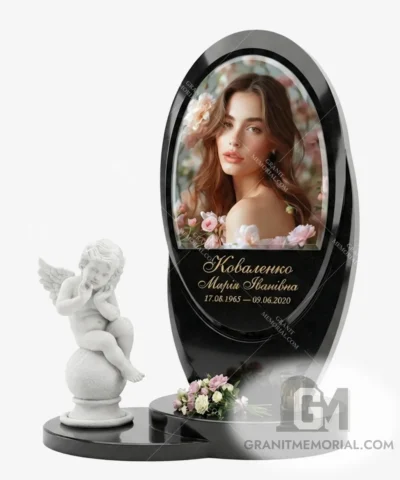 Элитный памятник с портретом и ангельской фигуркой