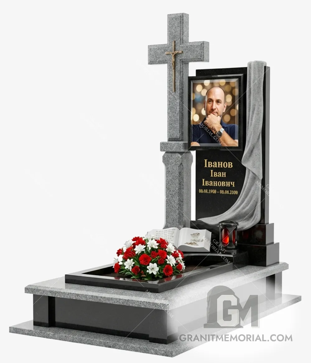 jelitnyj-pamjatnik-017 Памятник с драпировкой и крестом